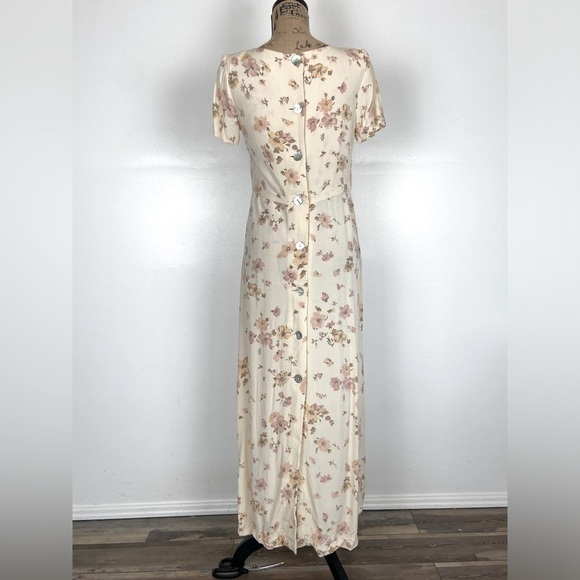 Claude Rene VTG Floral Maxi Dress Sz 4 Pleated Mother Pearl Buttons Cottagecore - Picture 2 of 14